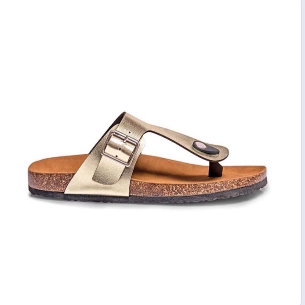 Bnib Gold Buckle Decor Thong Footbed Sandal
